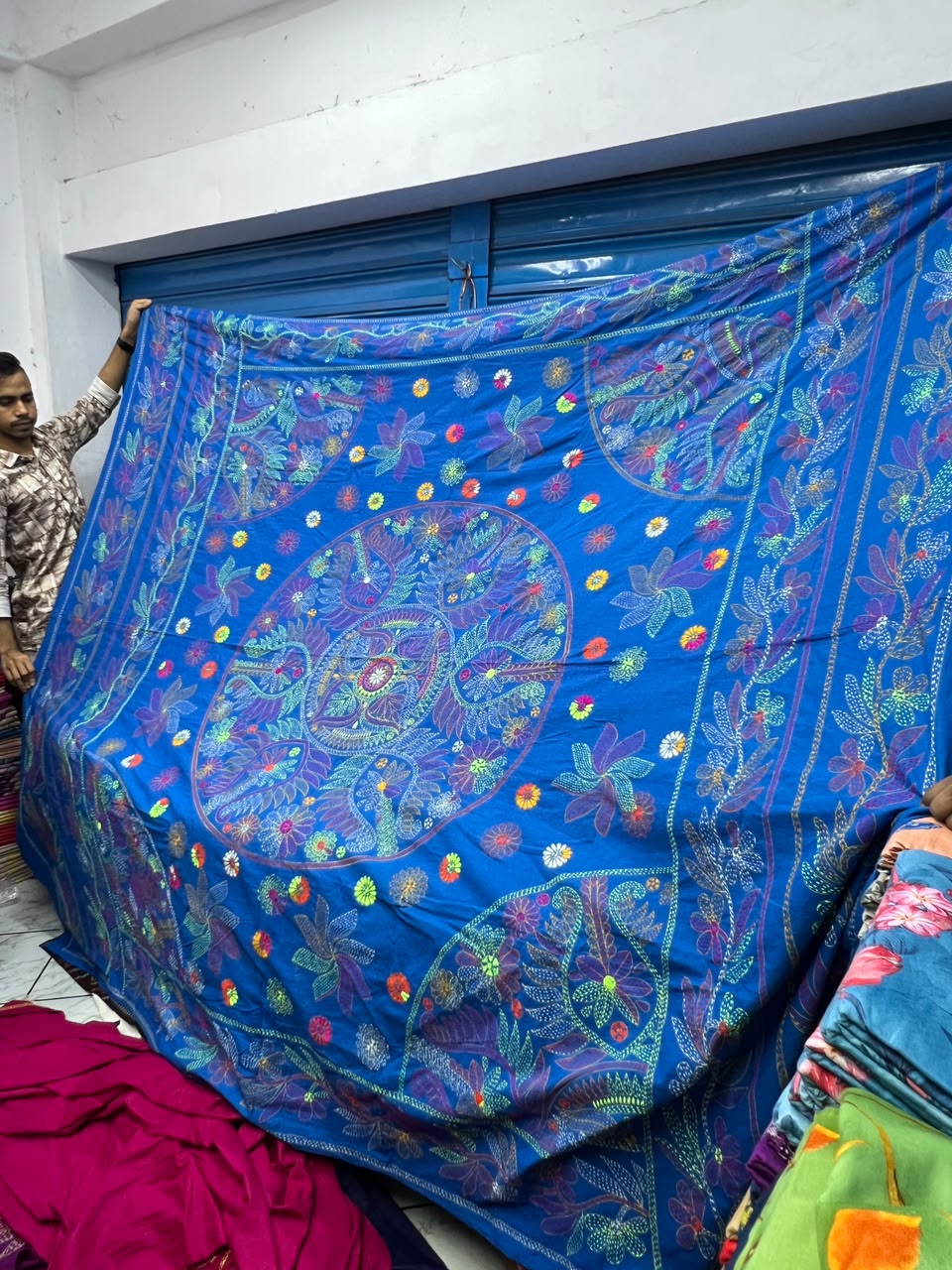 নীল কালার জামালপুরি নকশিকাঁথা